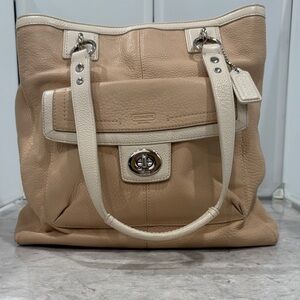 Coach Penelope Beige and Off-White Leather Tote